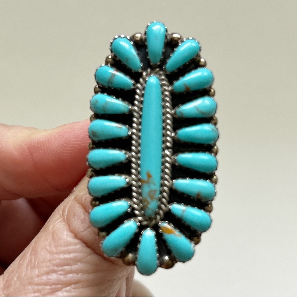 Vintage Dean Brown Navajo Turquoise Cluster Sterling Silver Ring - Picture 3 of 13